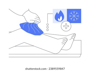 Cold and heat pain relief abstract concept vector illustration. Patient treats pain with heat and cold, medical patch, compress usage, relax knee spasms, joint damage treatment abstract metaphor.