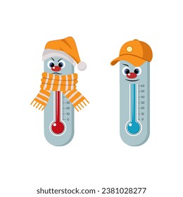 cold hot cartoon thermometer. vector