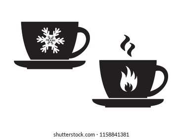 Cold and hot drinks, black and white flat design. Vector illustration