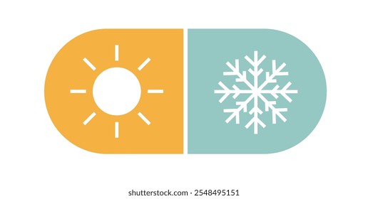 Cold hot icon ui buttons vector simple line stroke outline graphic illustration set, heat freeze conditioner mode snowflake and sun sign symbol pictogram, summer winter element image clip art