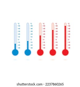 termómetro frío y caliente. termómetro azul, termómetro rojo. termómetro de cinco pasos