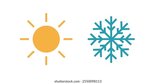 Cold hot ui icons Vector simple ilustración gráfica conjunto línea línea trazo delgado diseño moderno lineal, congelación de calor sol y copo de nieve signo pictograma, calefacción de verano de invierno control de enfriamiento símbolo Clip arte