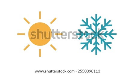 Cold hot ui icons vector simple graphic illustration set line stroke thin linear modern design, heat freeze sun and snowflake sign pictogram, winter summer heating cooling control symbol clip art