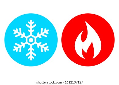 Cold and hot vector icon set isolated on white background. Hot flame and cold snow icons. svg