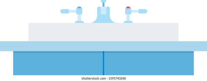 Cold and hot water washbasin vector flat icon isolated on white