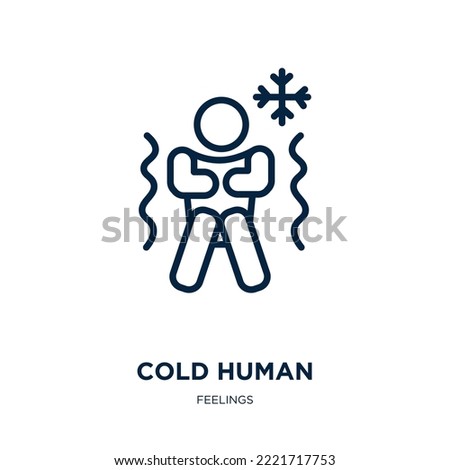 cold human icon from feelings collection. Thin linear cold human, cold, person outline icon isolated on white background. Line vector cold human sign, symbol for web and mobile