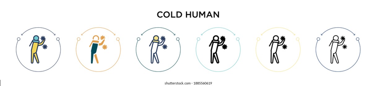 Cold human icon in filled, thin line, outline and stroke style. Vector illustration of two colored and black cold human vector icons designs can be used for mobile, ui, web