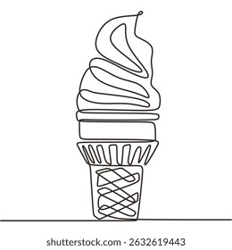 Sorvete frio sobremesa design de linha única. Doce diversão de comida de verão. Silhueta deliciosa do deleite congelado.
