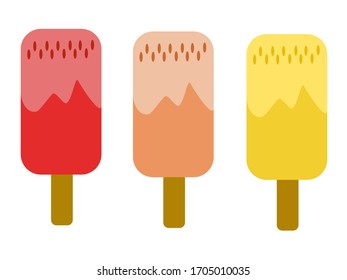 Cold ice cream with lollipop. Red and yellow ice cream. Refreshing in the summer. Chilled delicacy. Summer. Vector. Illustrations.