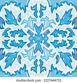 Cold ice themed symmetrical vector background with cartoon flat art style drawing.