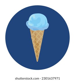 Cold ice-cream in wafer cone on white background