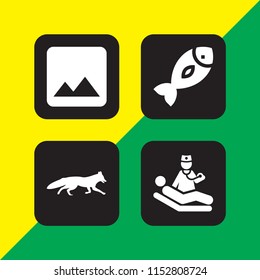 cold icon. 4 cold set with sick, mountain range on black background, fish and fox vector icons for web and mobile app