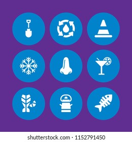 cold icon. 9 cold set with big nose, cone, water and frozen vector icons for web and mobile app