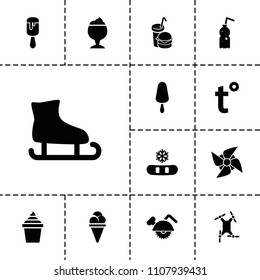 Cold icon. collection of 13 cold filled icons such as snowflake, ice cream on stick, ice cream in can, burger and drink, temperature. editable cold icons for web and mobile.