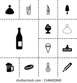Cold icon. collection of 13 cold filled and outline icons such as bottle, hockey puck, ice cream on stick, ice cream ball, themometer. editable cold icons for web and mobile.