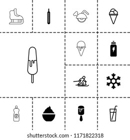 Cold icon. collection of 13 cold filled and outline icons such as milkshake, thermometer, snowflake, energetic drink, ice cream, drink. editable cold icons for web and mobile.