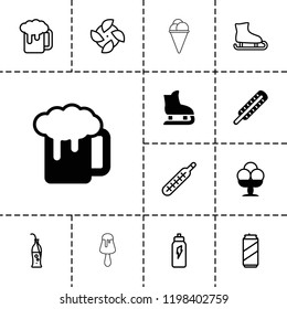 Cold icon. collection of 13 cold filled and outline icons such as beer mug, ice cream, fan, ice skating, thermometer, soda bottle. editable cold icons for web and mobile.