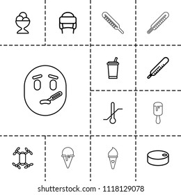 Cold icon. collection of 13 cold outline icons such as thermometer, winter hat, drink, ice cream ball, axle with propeller. editable cold icons for web and mobile.