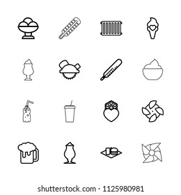 Cold icon. collection of 16 cold outline icons such as thermometer, saw blade, beer mug, ice cream, fan, milkshake, soda and burger. editable cold icons for web and mobile.