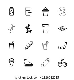 Cold icon. collection of 16 cold outline icons such as clean fridge, drink, ice cream, ice cream in can, soda and burger, ice skating. editable cold icons for web and mobile.