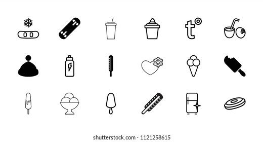 Cold icon. collection of 18 cold filled and outline icons such as clean fridge, snowflake, hockey puck, ice cream on stick. editable cold icons for web and mobile.