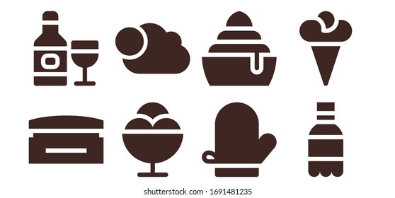 cold icon set. 8 filled cold icons.  Simple modern icons such as: Cream, Drink, Ice cream, Cloudy, Mitten, Frozen, Soda