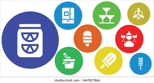 cold icon set. 9 filled cold icons.  Collection Of - Lemonade, Fridge, Drinks, Ice bucket, Popsicle, Ice cream, Rain, Wind
