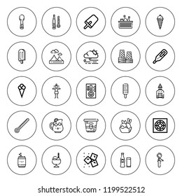Cold icon set. collection of 25 outline cold icons with beverage, cooler, ice cream, ice, iceberg, ice cream cone, lemonade, nervous, popsicle, scoop icons. editable icons.