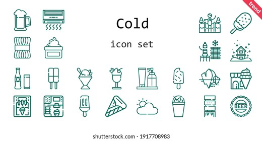 cold icon set. line icon style. cold related icons such as wool, snowing, cream, water dispenser, cold water, popsicle, milkshake, cloudy, ice cream, sorbet, bottle cap, beverage, iceberg