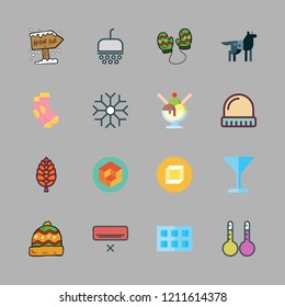 cold icon set. vector set about cocktail, thermometers, north pole and ice cube tray icons set.