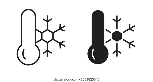 Conjunto de símbolos de icono frío en negro. línea e iconos planos