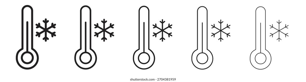 Cold iconBlack linear bold and thin strokes set
