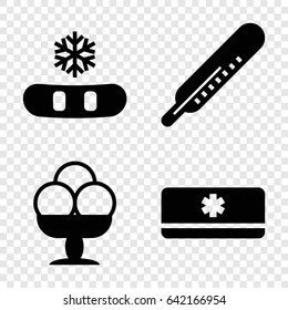Cold icons set. set of 4 cold filled icons such as thermometer, ice cream, air conditioner