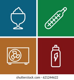 Cold icons set. set of 4 cold outline icons such as milkshake, thermometer, air conditioner