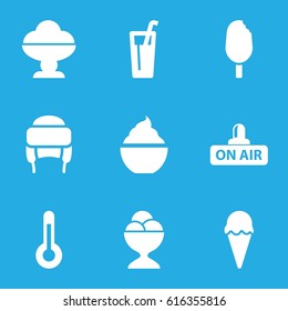 Cold icons set. set of 9 cold filled icons such as winter hat, ice cream ball, milkshake, open air, temperature, ice cream