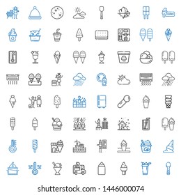cold icons set. Collection of cold with scoop, ice cream, feeder, ice cream car, sorbet, thermometer, laundry, thermostat, storm, popsicle, soda. Editable and scalable cold icons.