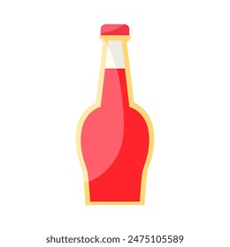 Cold juice in glass bottle. Bottle with carbonated red soda inside. Fresh summer drink
