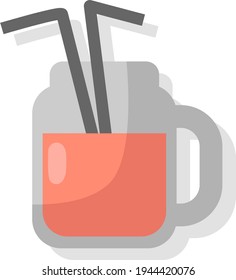 Cold juice with a straw, illustration, vector on a white background
