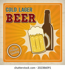 Cold lager beer. Poster in vintage style, vector illustration