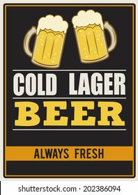 Cold lager beer. Poster in vintage style, vector illustration