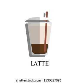 Cold Latte coffee in top view flat design illustration on white background iced frappe smoothie 