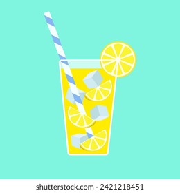 Cold lemonade with lemon and drink pipe