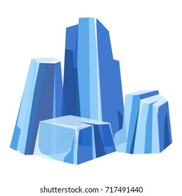 Cold massive transparent glaces with blue tint isolated illustration