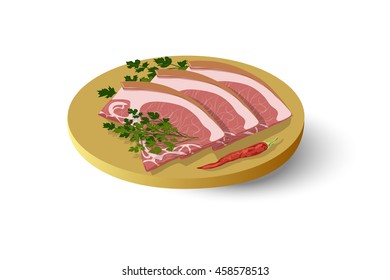 Cold meats, bacon, peppers and parsley on the cutting board, vector illustration