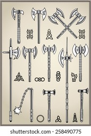 cold medieval weapons set warriors halberd and ax