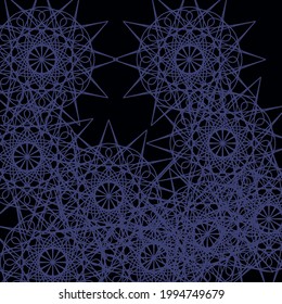 Cold Messy Chaotic Dark Darkness Textile Ornamental Network Wallpaper. Black Vintage Mystery Stars Luxury Shapes Lace Ice Pattern. Night Mandala Print Pattern Blue Calm Indigo Folk Illustration.