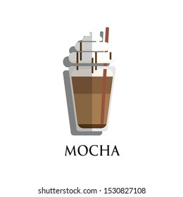 Cold Mocha coffee in top view flat design illustration on white background iced frappe smoothie 