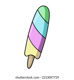 Cold multicolored fruit popsicle on a stick, vector illustration in cartoon style on a white background