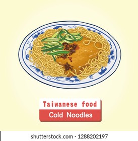 Cold noodles with sesame sauce. Vector illustration.