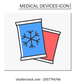  Cold pack color icon. Chilling packs for traumas treatment. Bruise prevention.Medical devices concept. Isolated vector illustration